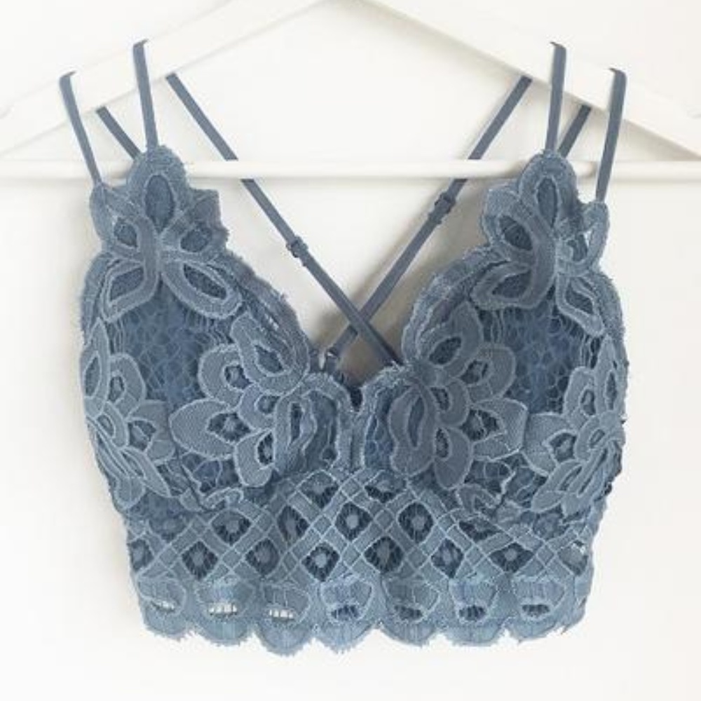 XOXO Scalloped Lace Bralette - Blue Stone